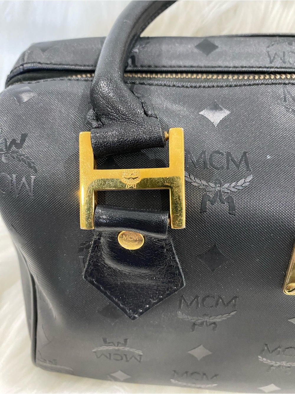 MCM Black Visetos Boston with Gold Hardware - Picture 3 of 12